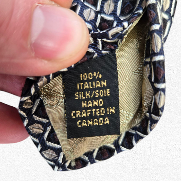 90s Vintage Dion Black Brown Geometric Elegant Luxury Italian Silk Neck Tie - Picture 4 of 7